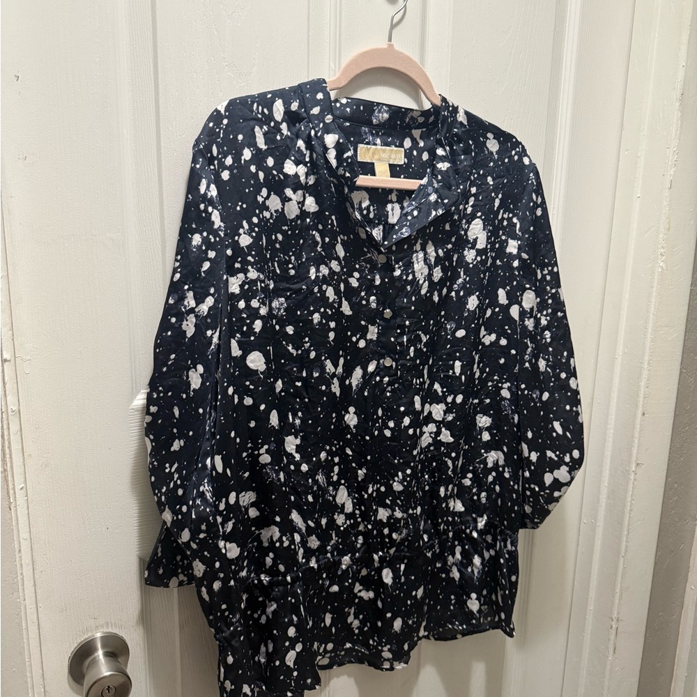 Michael Kors Navy and White Patterned Blouse